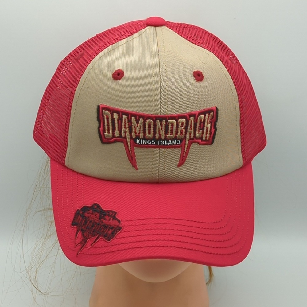 Kings Island Diamondback Hat Red Mesh Trucker Cap Roller Coaster Theme Park